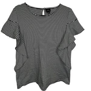 Worthington Blouse Women's SZ M BlackWhite Striped Flutter Sleeve‎ Career Work